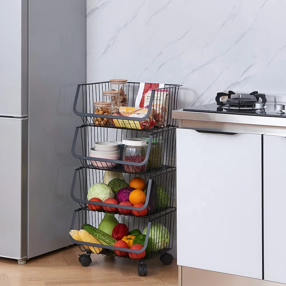 Free sample Metal Household Floor Standing Bowls Dishes Vegetables And Fruits Rack Sundries Kitchen Organizer Basket Rack