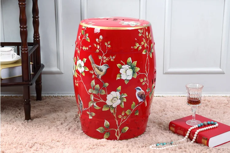  High-end wholesale Chinese flower and bird pattern art porcelain garden home decoration decorative drum ceramic