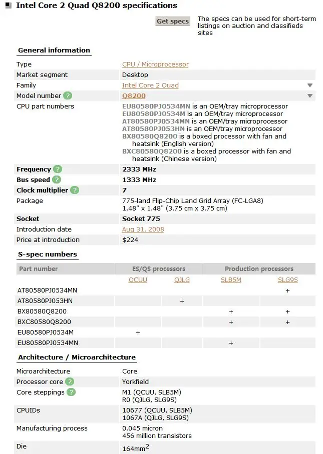 Intel Core 2 Quad Q8200 2.33GHz Quad-Core CPU Processor 4M 95W 1333 LGA 775 tested 100% working