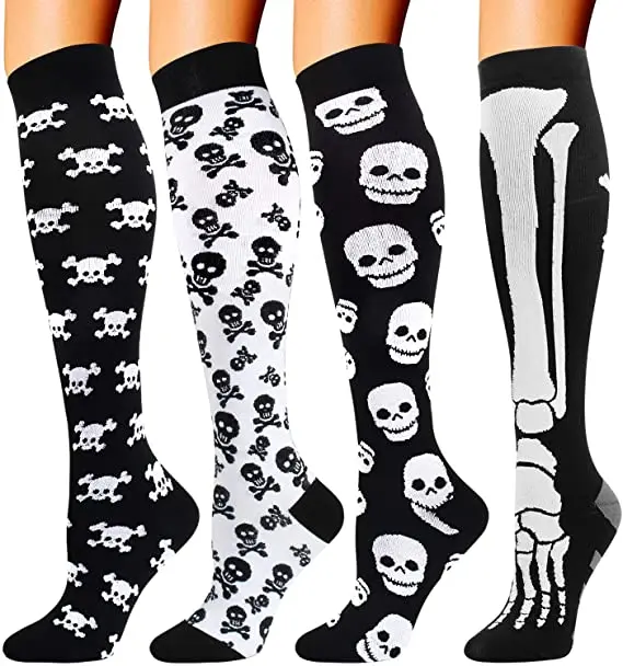 Halloween Socks Athletic Ghost Pumpkin Skulls Festival Knee High Socks Graduated For Sport Nurses Compression Socks