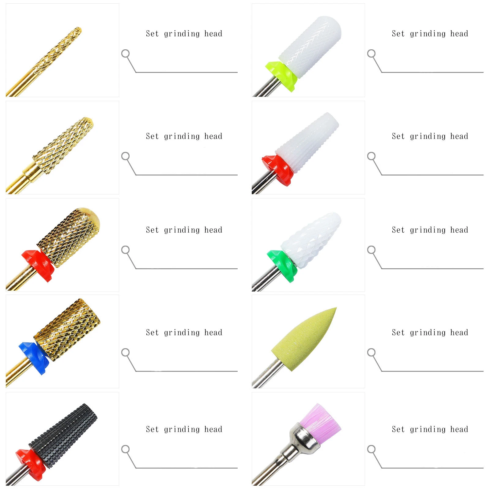 Cross-border new Christmas grinding head set manicure tungsten steel grinding head straight groove teeth two-way nail remover po