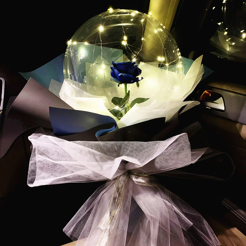 Romantic New Valentines Christmas Birthday Party Transparent Ballon Led Light Luminous Balloon Rose Flower Bouquet/