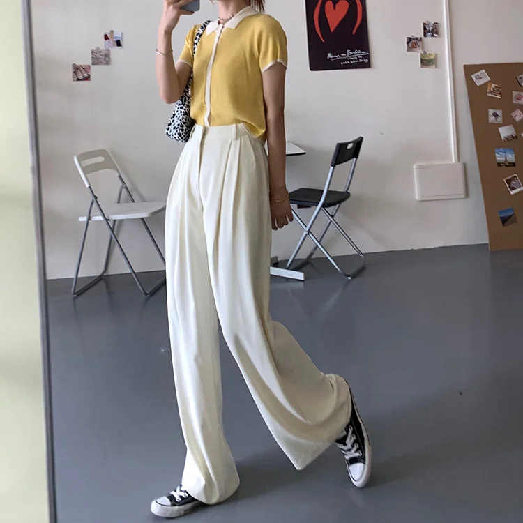 2021 New arrivals women casual office pants lady black wide leg trousers women high waist pants