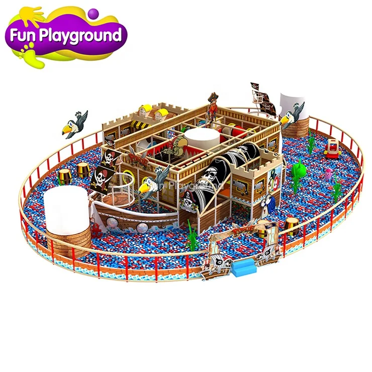 
Pirate Jungle Theme Amusement Commercial Child Indoor Plastic Slide Bounce Trampolines for Kids Playground 