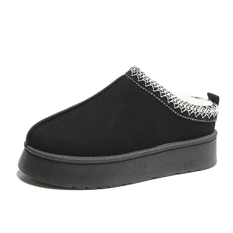Wholesale Custom Logo Winter Wool Fake Sheepskin Slip-on Slipper Shoes with EVA Insole Platform Snow Short Boots Women Men