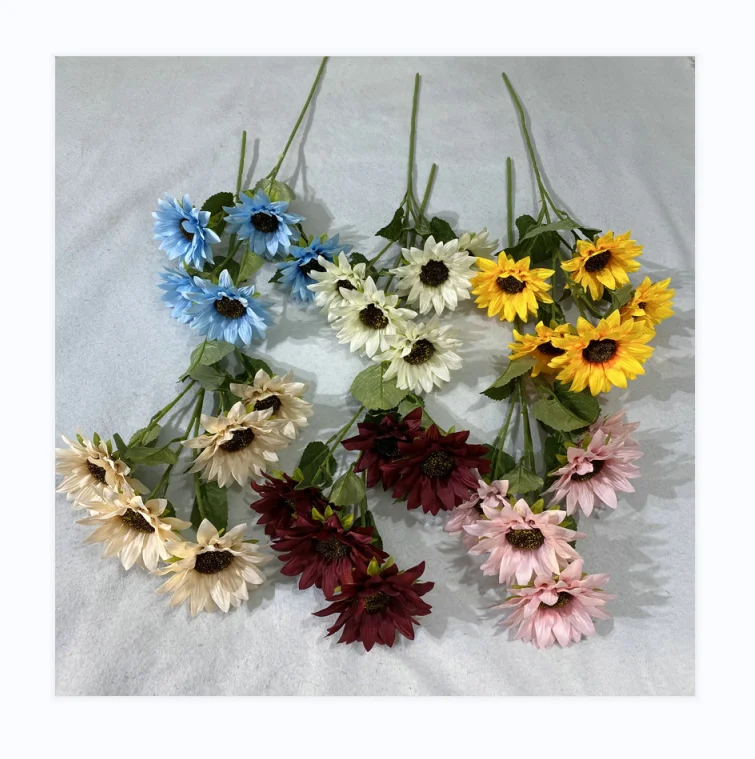 SHS010 Sweet lovely 5 flower head big size artificial sunflower home wedding indoor decoration