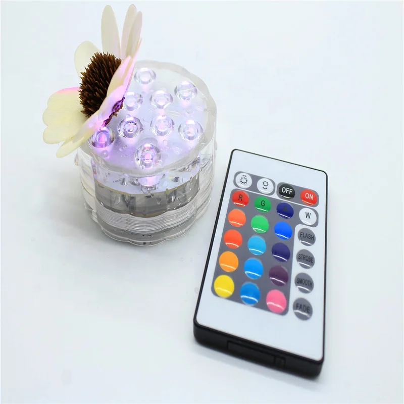
High quality waterproof IP68 3aaa battery operated led 10 leds rgb submersible pool lights with 24 keys IR remote for fish tank 