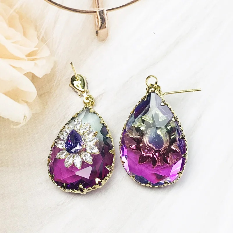 
Jewelry Manufacturer Cubic Zirconia Color Stones Wedding Earrings For Women Crystal Earrings 