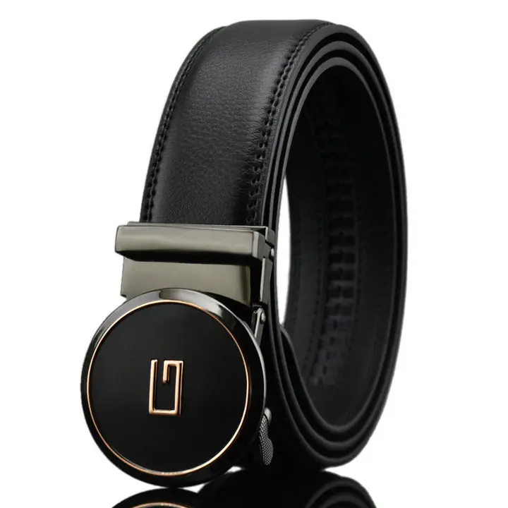 Регулируемый деловой и повседневный автоматический ремень черный из натуральной кожи для