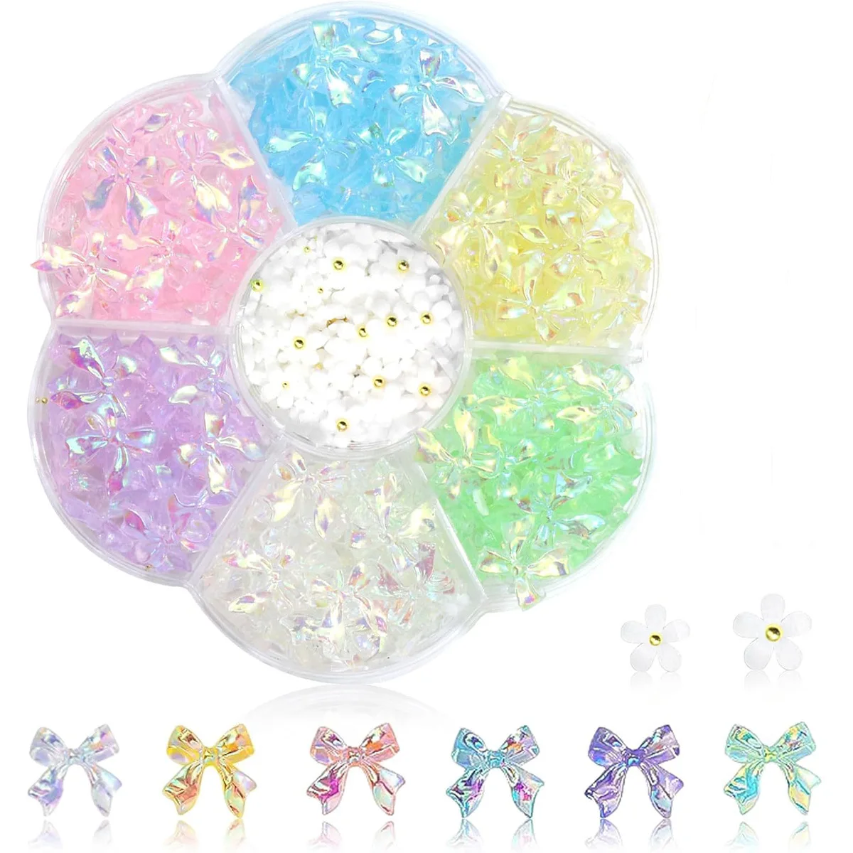DIY3D Flower Bow Nail Art Decorations Set with Pearls and Acrylic Gem Nail Art Accessories