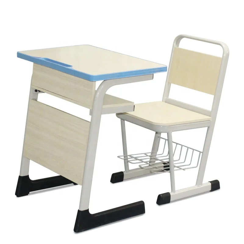 Popular School Classroom Furniture Single Student Desk Height Adjustable Wood Table Desk And Chair Customized Color Desk Chair