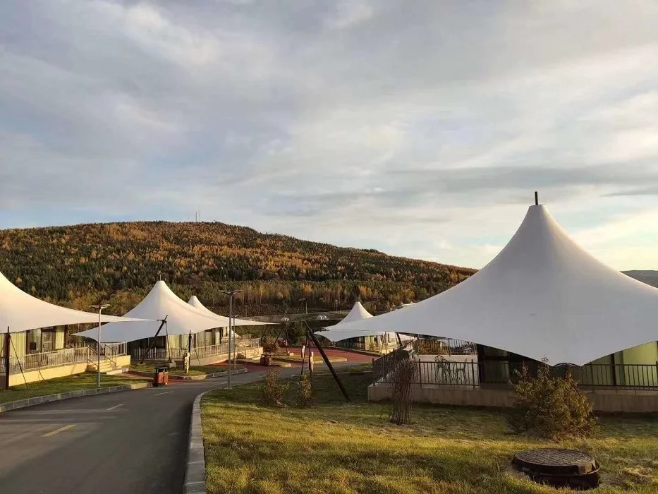 Airport outdoor embrane structure building PTFE PVC transparent tensile membrane canopy tipi tent for a hotel rooms