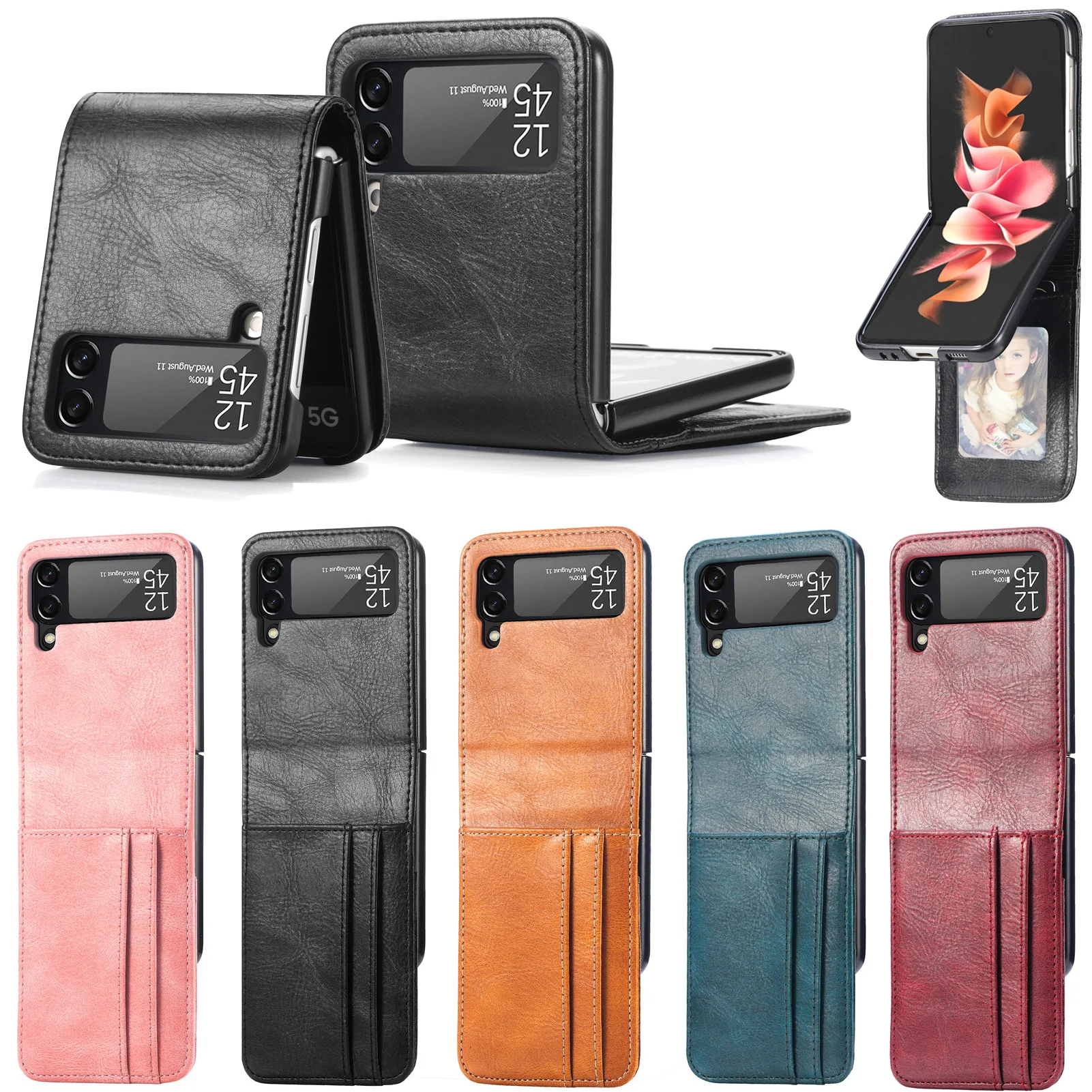For Samsung Galaxy Z Flip 3 Case With Card Slots Wallet Leather Case For Galaxy Z Flip3 5G
