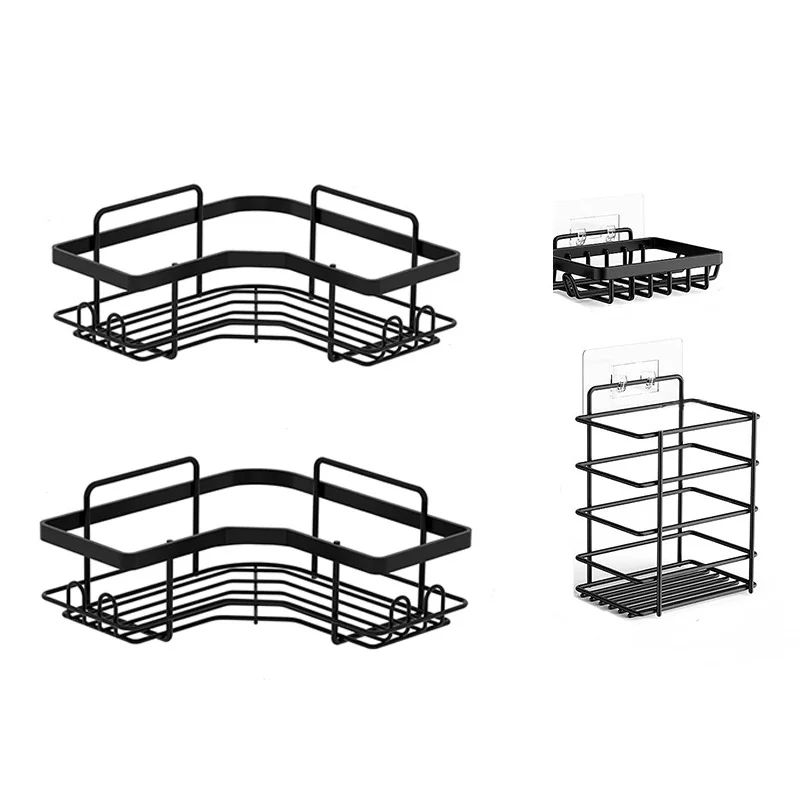WIREKING Bath Accessories Stainless Steel Shower Caddy Shower Corner Shelves with Hooks