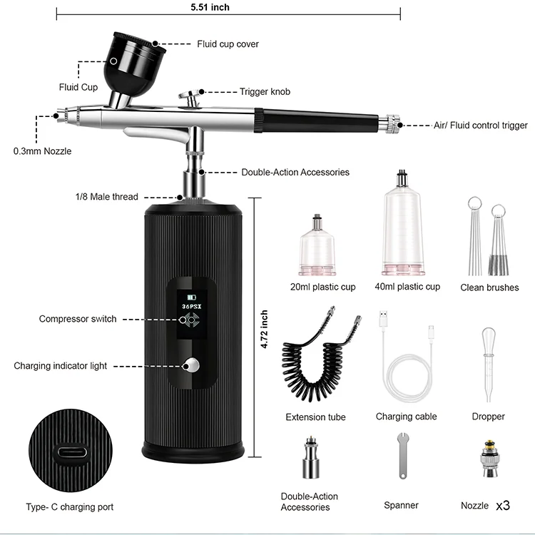 LCD Display Pressure 3 Gears PSI Beauty Equipment Nail Airbrush Kit Mini Aerografo Make Up System