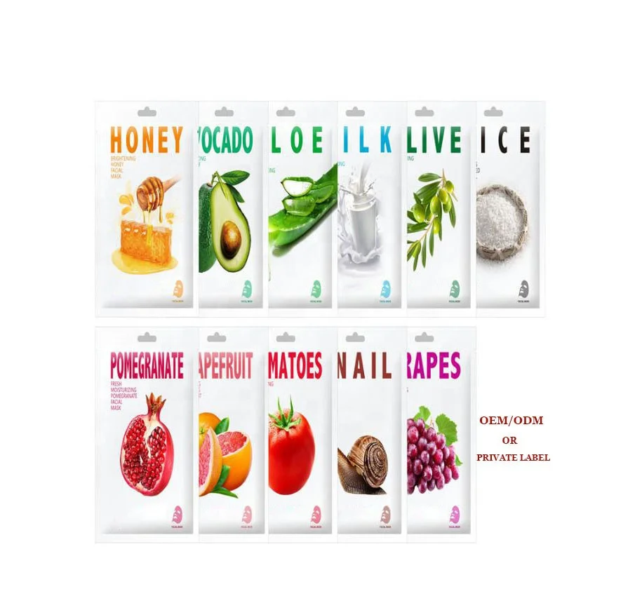 Private Label Fruit Face Mask Skin Care Organic Vitamin C Vegan Sheet Mask Whitening Moisturizing Plant Extract Facial Mask