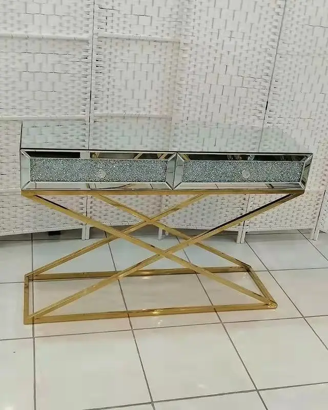 2020 New Arrival High Quality Modern Luxury Stainless steel  Crushed Diamond Mirrored Console Table With Mirror