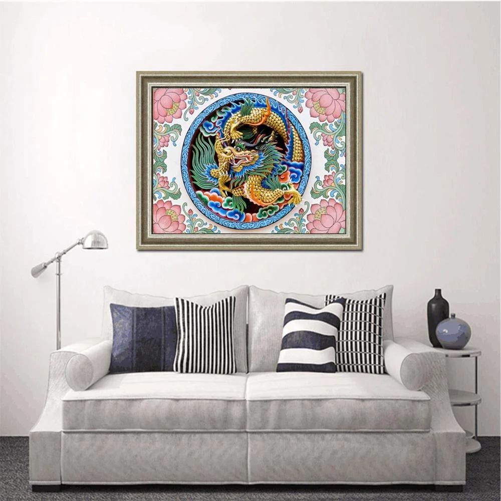 
DIY diamond painting cross stitch 5D mosaic full round diamond icon diamond embroidery lotus dragon decoration 