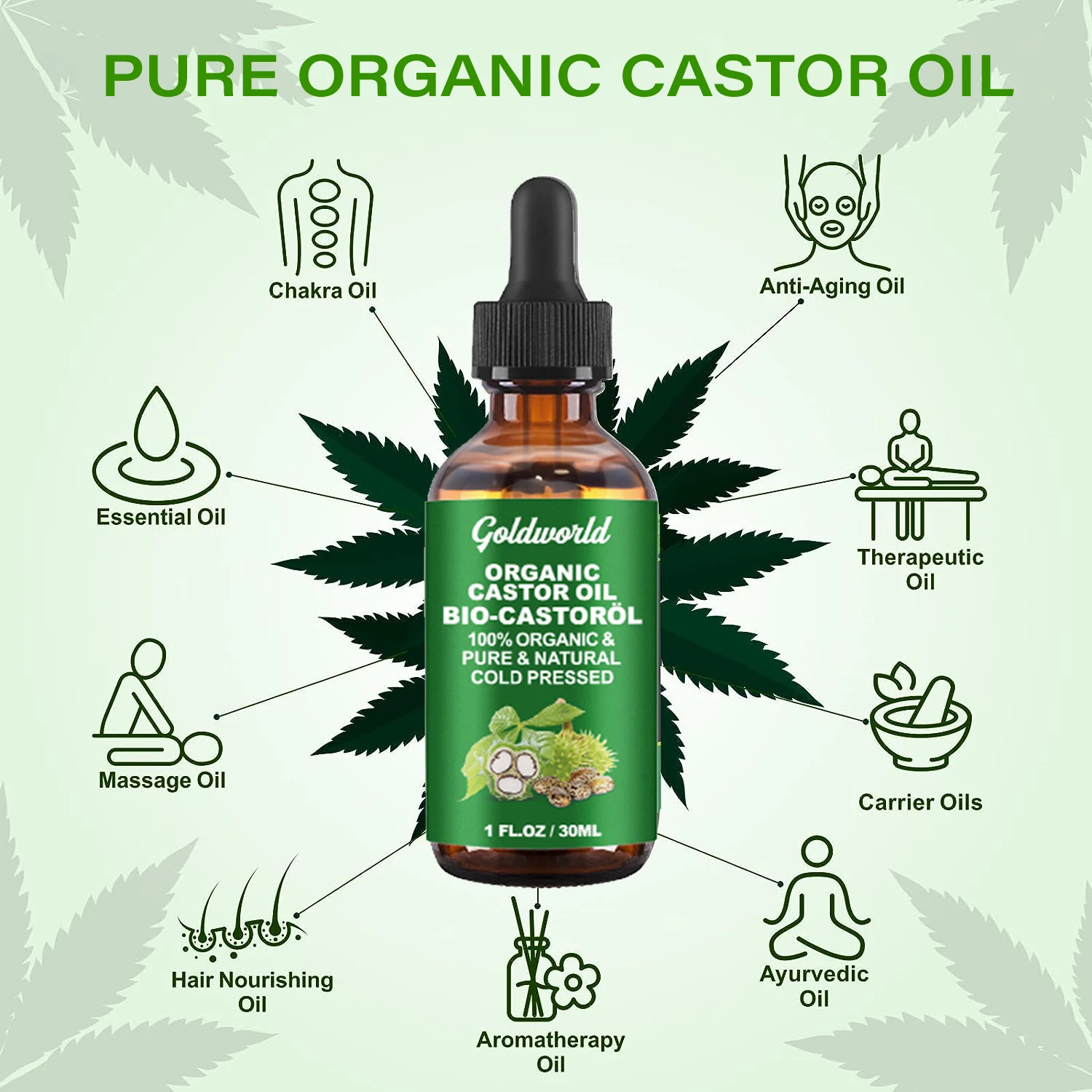 Skin Care 100% Castor Oil Cold Pressed Body Eye Brow Organic Castor Massage Oil for Woman