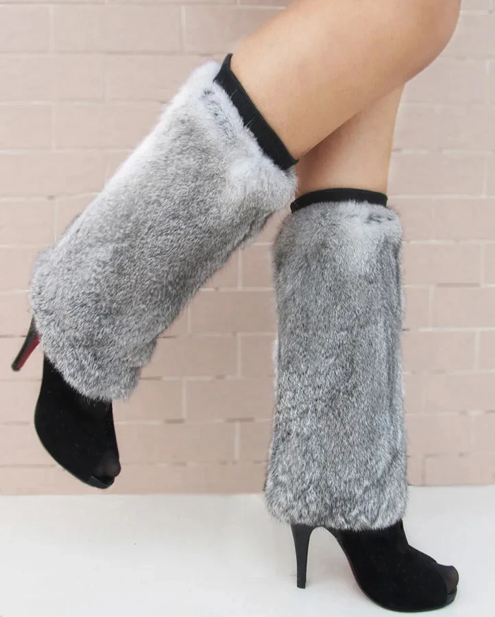 HSPL 2024 Fashion Hot Sale Genuine Rabbit Fur Full Pelt Leg Warmer Women in winter Warm Winter Female Knee Pads Knee Brace