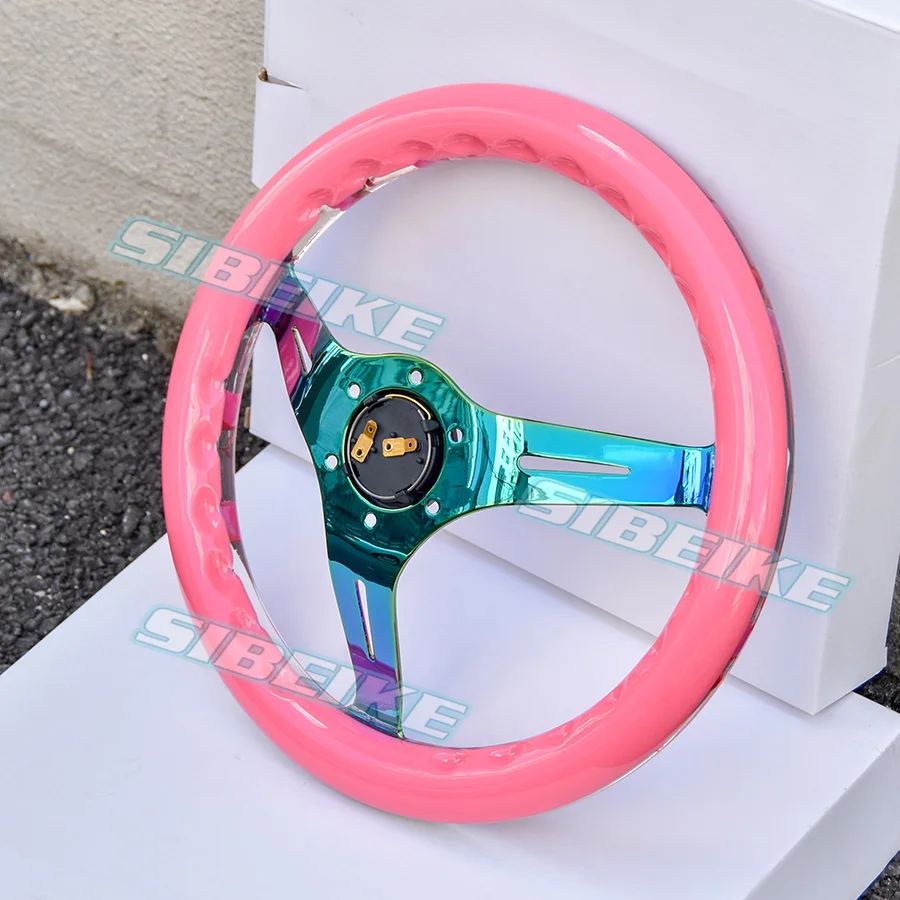 Pink Plum Flower Clear Acrylic Racing Sport Steering Wheel with Neo Chrome Spokes