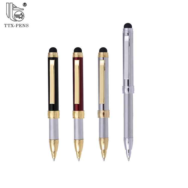 Тонкий металлический стилус 2 в 1, сенсорная ручка, многоцветные дешевые металлические шариковые ручки для отеля