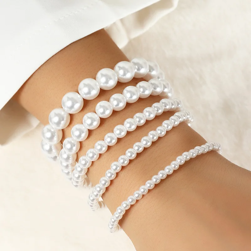 Spring Stretch Large And Small Pearl Bracelet Elastic Thread Girls Hand String Multi Layer Imitation Pearl And Beaded Bracelet