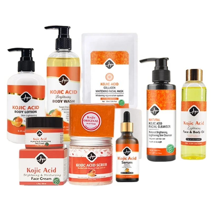 Best &Hot KOJIC ACID FAMILY SET Private Label Natural For Glowing Skin KOJIC Soap Serum  BODY Lotion /SCRUB/Wash Skin Care Set