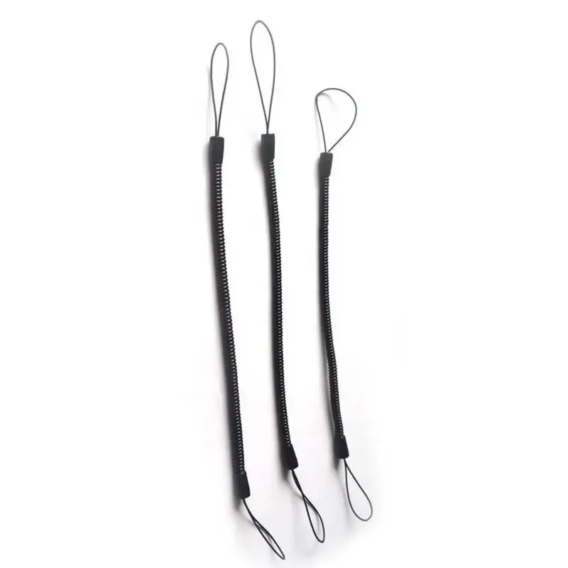 Chinese Factory Sale Black Retractable Spring Coil Straps 17cm Plastic Spiral Stretchy Key Holder Stylus Lanyard Cord