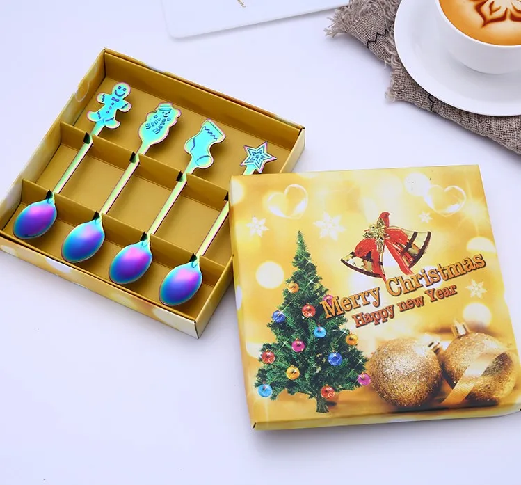 Рождественский набор ложек из нержавеющей стали, кофейные ложки для чая/кофе с подарочной коробкой