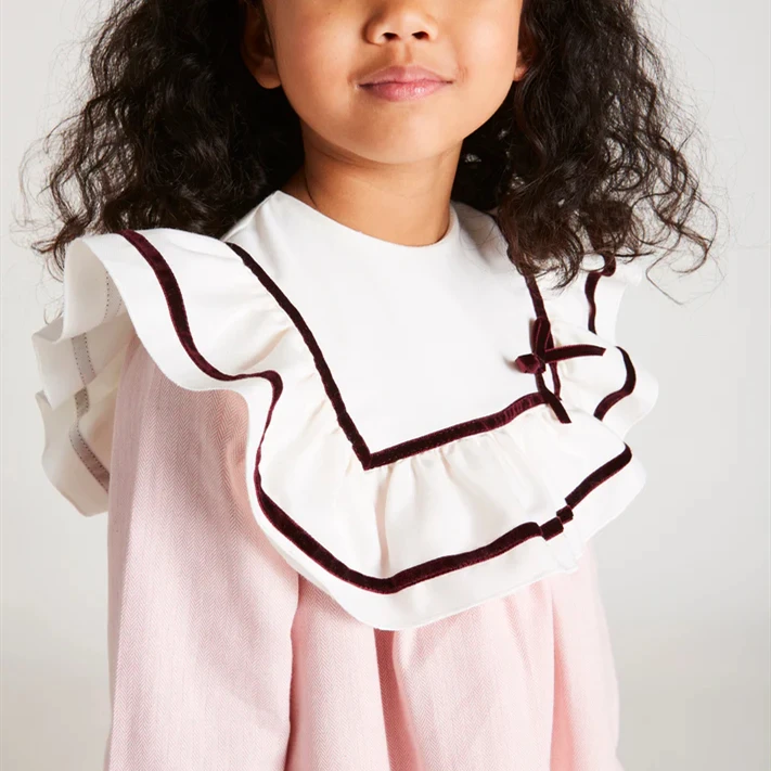 2022 New Design Children Clothing Long Sleeve 100% Cotton Bow Custom Girls Casual Dress