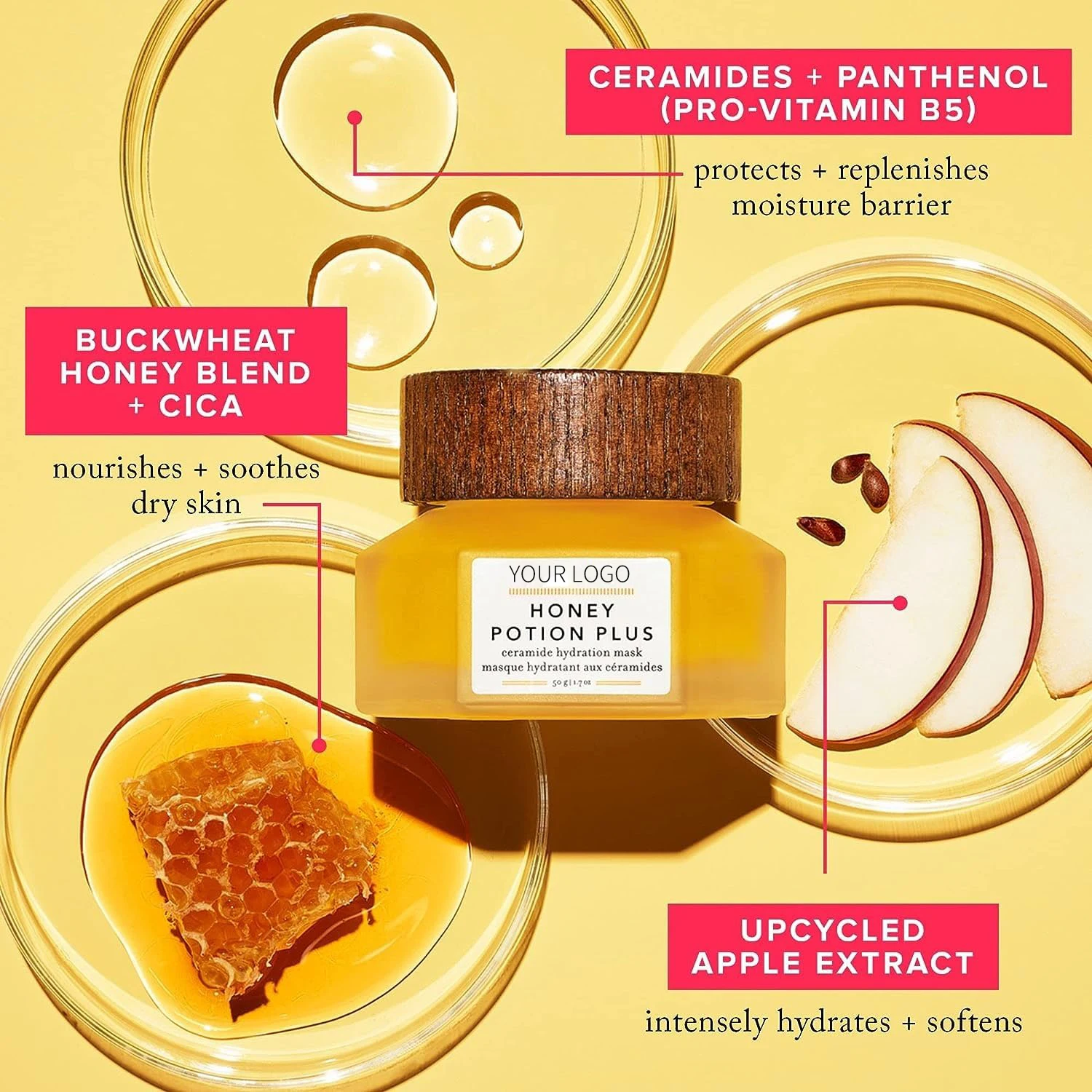 Private Label Ultra-Hydrating Intensively Moisturizing and Soothing Ceramide Honey Face Mask For Dry Skin