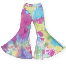 Boutique Girls Flare Pants Plus Size Bell Bottom Kids Tie Dye Jeans