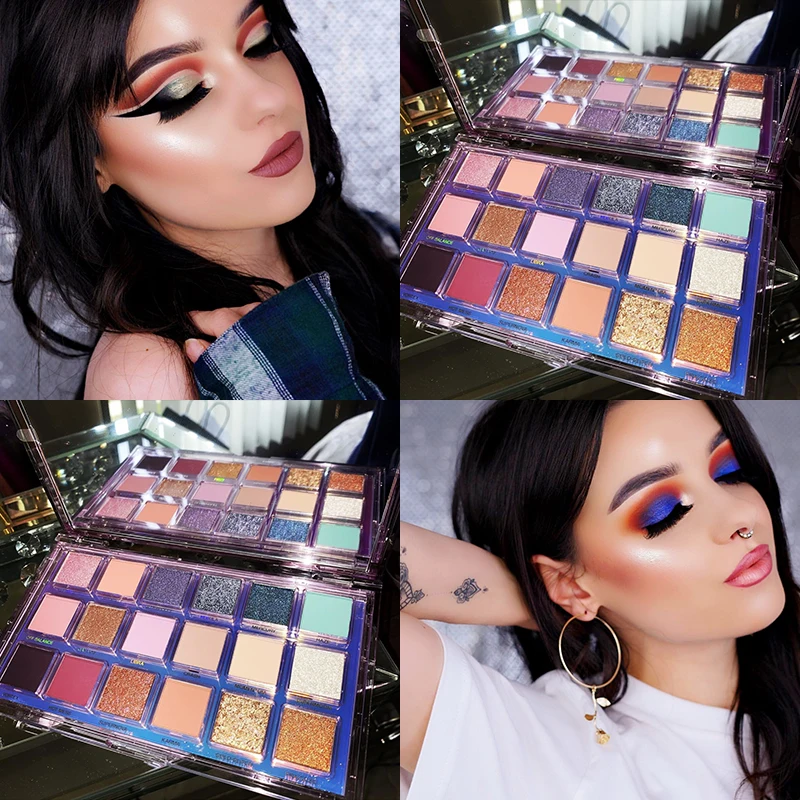 Huda Moji Product 18 Color Plastic Eyeshadow Box Maquillajepormayor Custom Private Label High Quality Eyeshadows Makeup Palletes