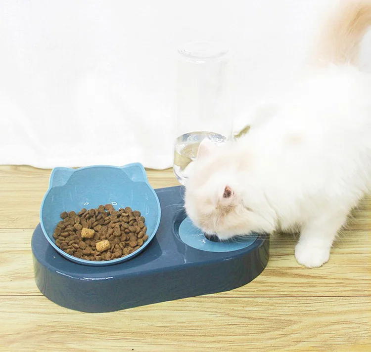 New 2-in-1 Cat Bowl Water Dispenser Automatic Storage Pet Dog Food Container with Waterer