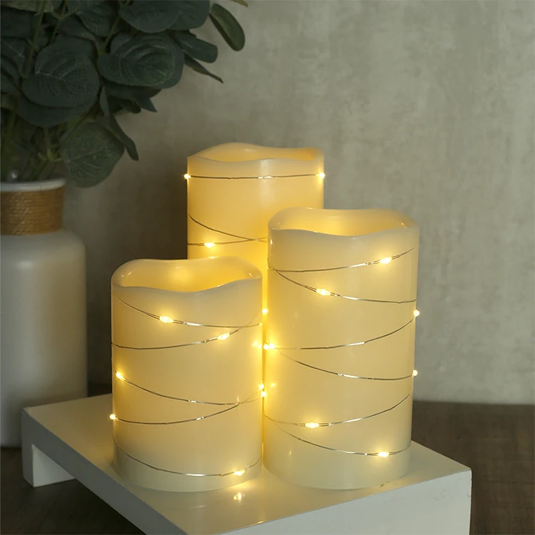 3D real flameless set  ivory timer remote home decoration led wax candles