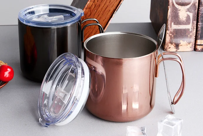 
hot sale custom 400ml double wall stainless steel heat insulated tea flasks cup coffee mug with handgrip and lid BPA free 