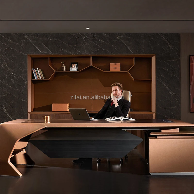 Zitai High Quality Designer Office Furniture Modern CEO Office Table MDF Cover Executive Office Desk With Veneer And PU Leather
