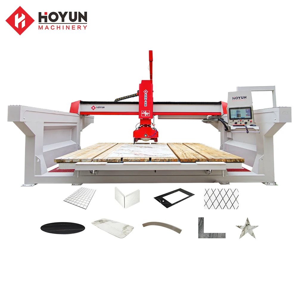 Hoongyi cnc stone cutting engraving machine 5 +1 Axis Bridge Saw plus milling sink cutting machine