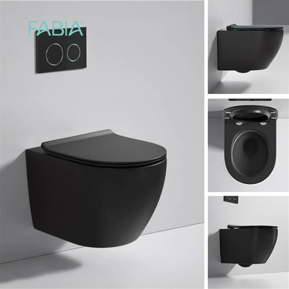 Hanging European Rimless P Trap Wc Bathroom Strong Flushing Color Ceramic Modern One Piece Round Wall Mounted Toilet