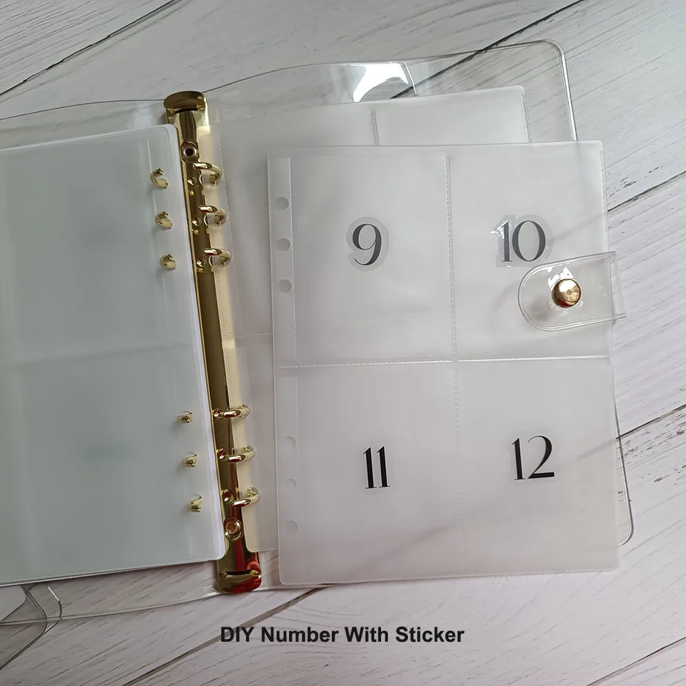 Factory Low MOQ Refillable Custom Number 1-100 Money Savings Challenge Sleeve Top Loading Currency Pages Four Pocket Envelope A5