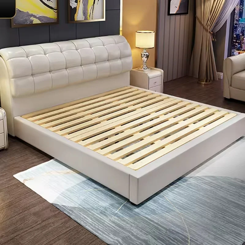 Modern Design King/Queen Size Platform Bed with Storage Wooden Panel and tufted headboard Leather Upholstery for Home
