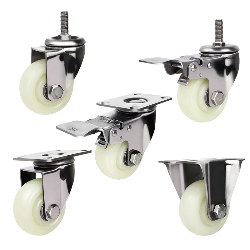 Food grade castor 304 stainless steel bracket casters 3 inch fixed Industrial nylon caster wheels for food factory