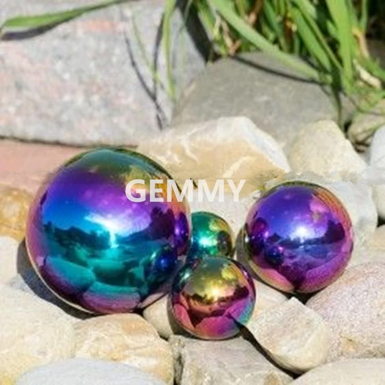 Уличные украшения, садовая металлическая скульптура, художественные шары, ремесла, металл, нержавеющая сталь, радужные цвета, внутренние полые украшения, сферы