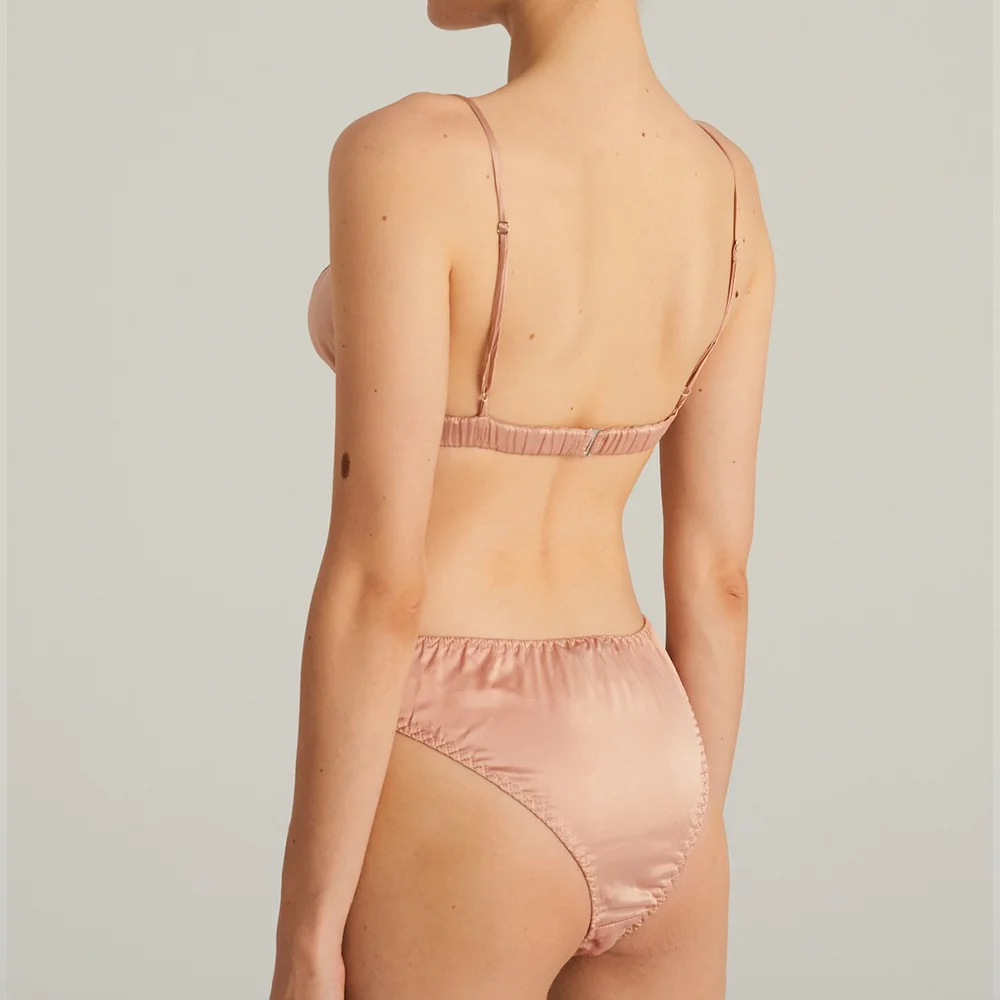 Custom Luxury Pure Silk Bra And Panties Set Women Silk Underwear Seamless 100% Mulberry Silk Lingerie