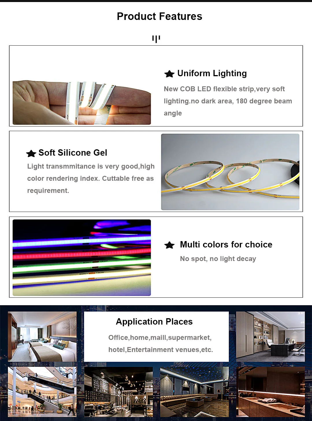 528LED/M LED COB Strip DC12V/24V Ra90  5Meter LED COB manufacturer directly