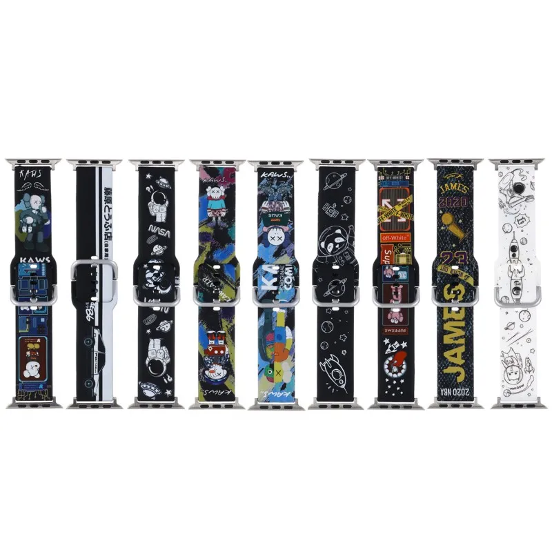 Ремешок силиконовый для Apple Watch 44 мм 38 мм, резиновый браслет с мультяшным принтом улица Серия 7, 6, 5, 4, 3, 2, 1