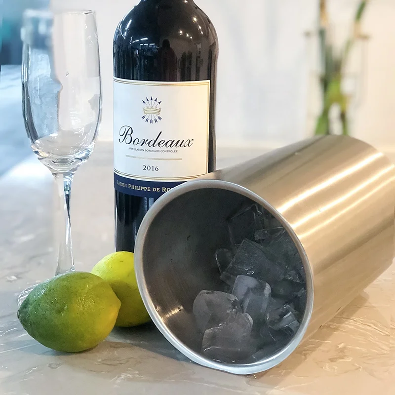 750ml BPA Free Stainless Steel Ice Bucket Double Walled Wine Chiller Cooler Ice Buckets 18/8 Metal Bottle Cooler