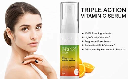 Private Label Vitamin C Face Serum | Dark Spot Corrector with Hyaluronic Acid | Triple Action Face Moisturizer