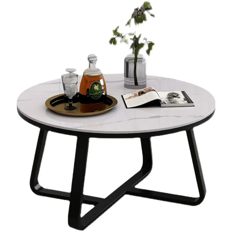 Natural Stone Nordic Hotel Furniture Slate Travertine Marble Living Room Space Saving Abstract White Round Shape Coffee Table